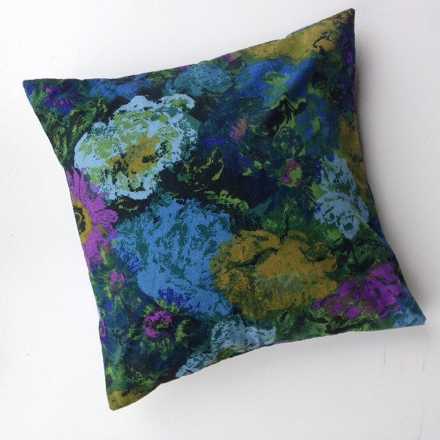 CUSHION, Green Purple & Blue 1960s Floral 40cm